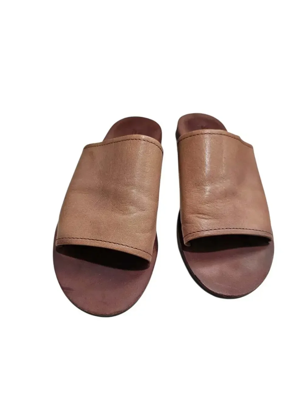 Frye Womens US 5.5 Tan Leather Slide Sandals Flat Casual Minimalist Shoe